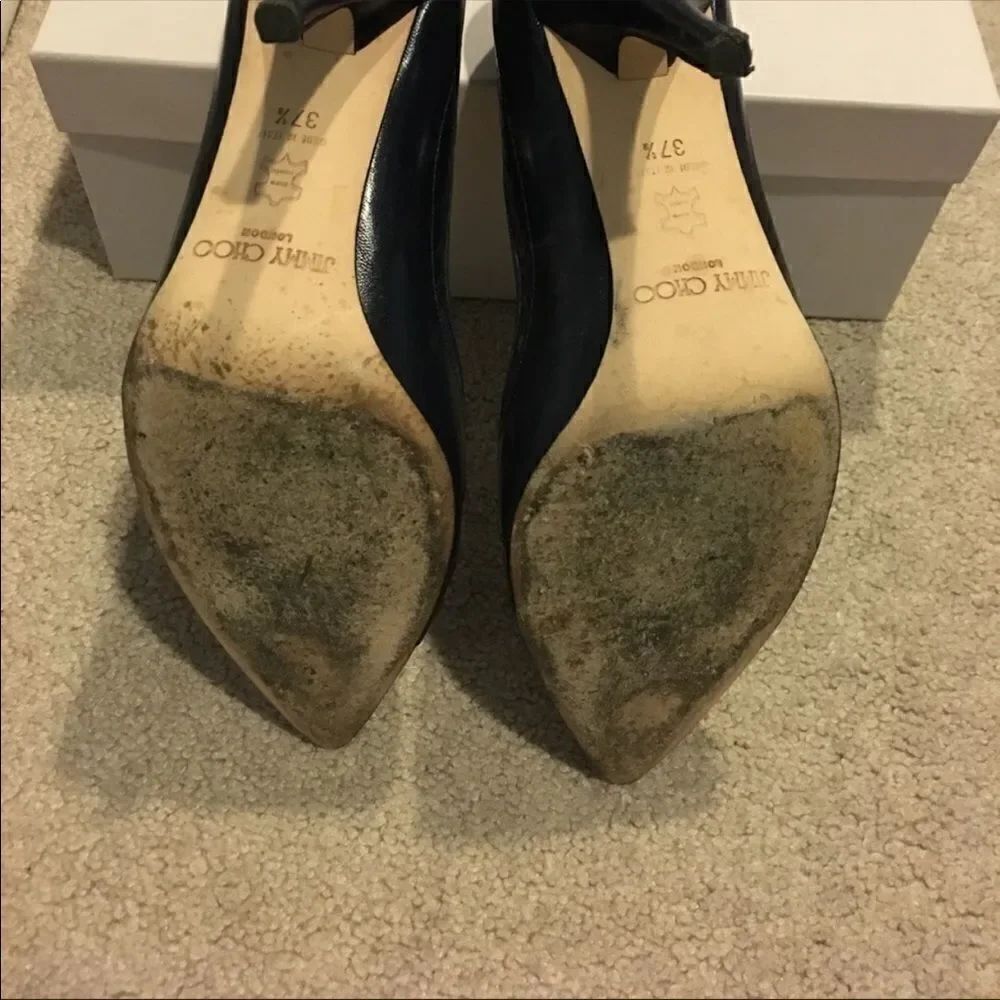 Jimmy Choo Navy Blue Snakeskin & Leather Pointed-Toe Pumps – Size 37.5 - Picture 4 of 14